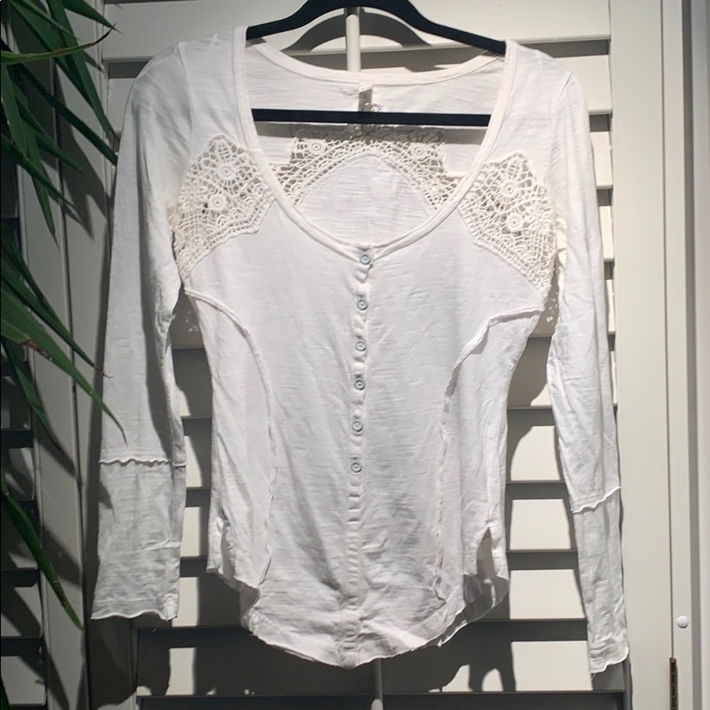 Free people long sleeve and lace detail top
